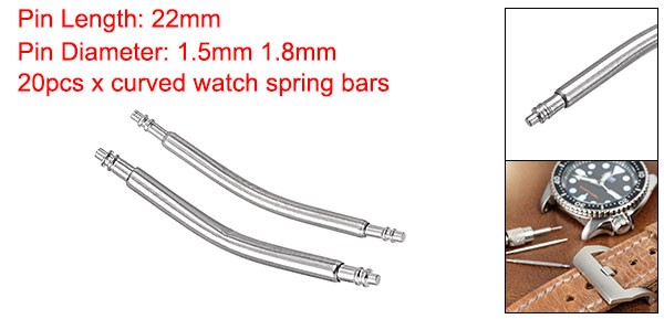 22mm Curved Spring Bar Pins 1.5mm 1.8mm Dia Metal Watch Band Link Pin 20pcs
