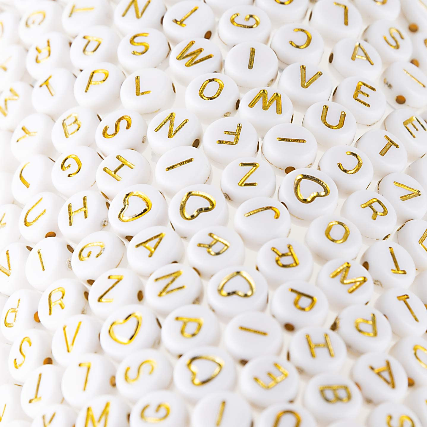 500 Pcs Acrylic Alphabet Letter Beads Gold on White Name Bracelets for Jewelry M
