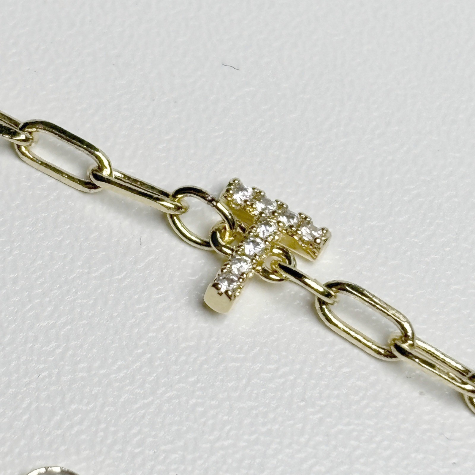 Gold Tone Initial T Paperclip Chain Bracelet Pave Rhinestone Adjustable 8.25in