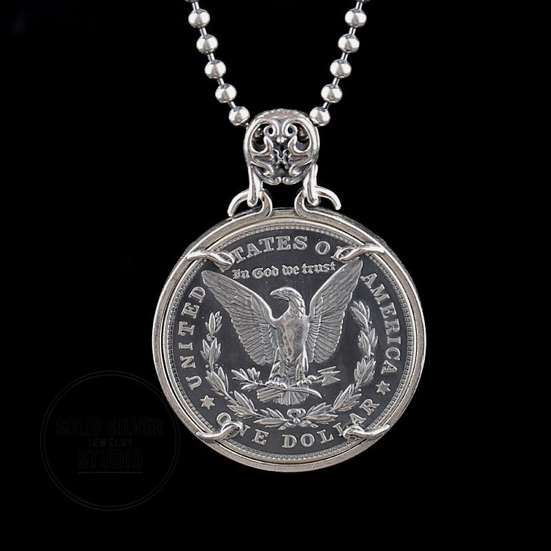 Solid S925 Sterling Silver Mechanical Hobo Coin Pendant Sword Holy Grail 40g