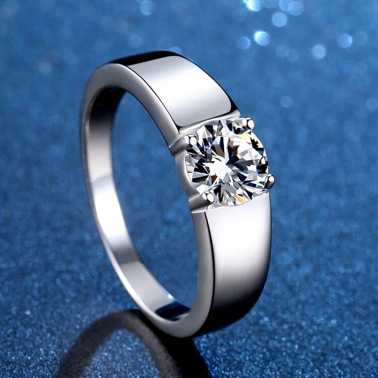 1CT 2CT Solitaire Moissanite Mens Engagement Ring Band Solid 925 Sterling Silver