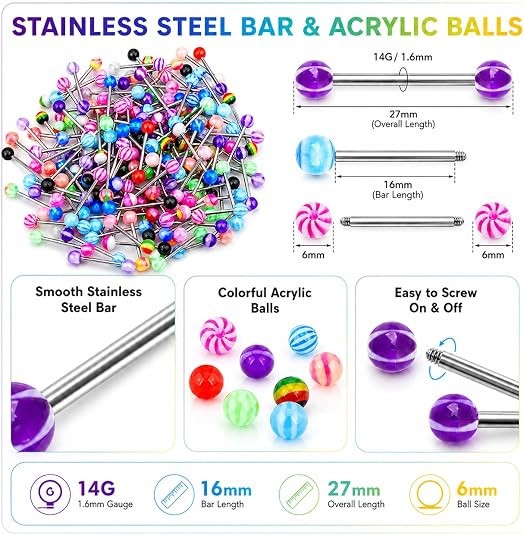 14G 16G 18G 20G Wholesale Body Piercing Kit Eyebrow Belly Nose Tongue Bar Ring