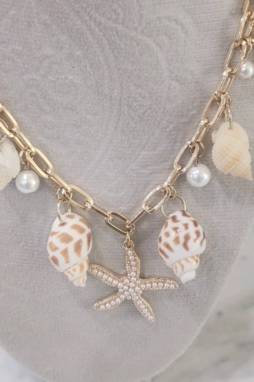 NIB! Chic House of Harlow 1960 Natural Shell Starfish Charm Necklace 16″ + 3″