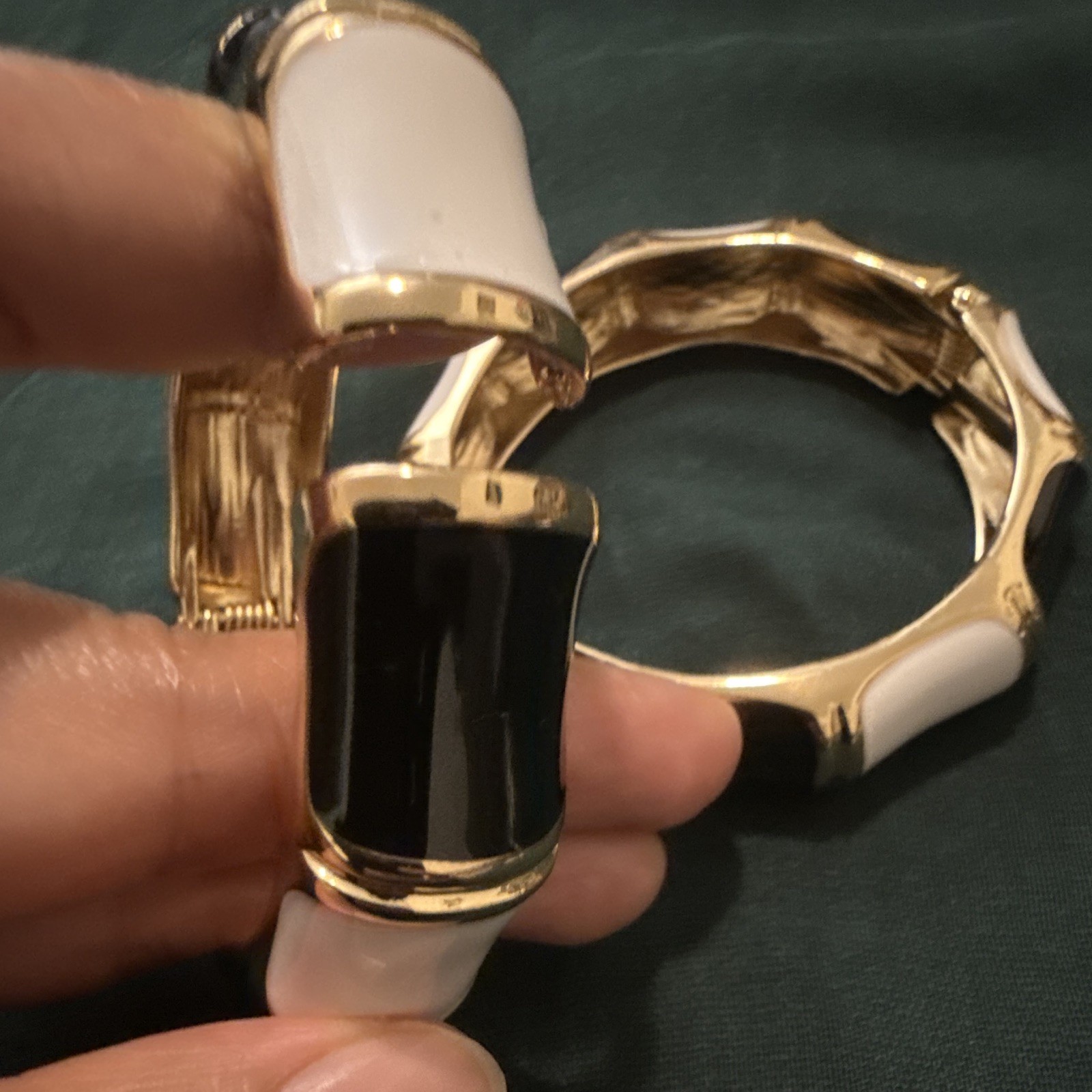 Set of 2 Gold Tone Black White Enamel Bangle Bracelets No Stone