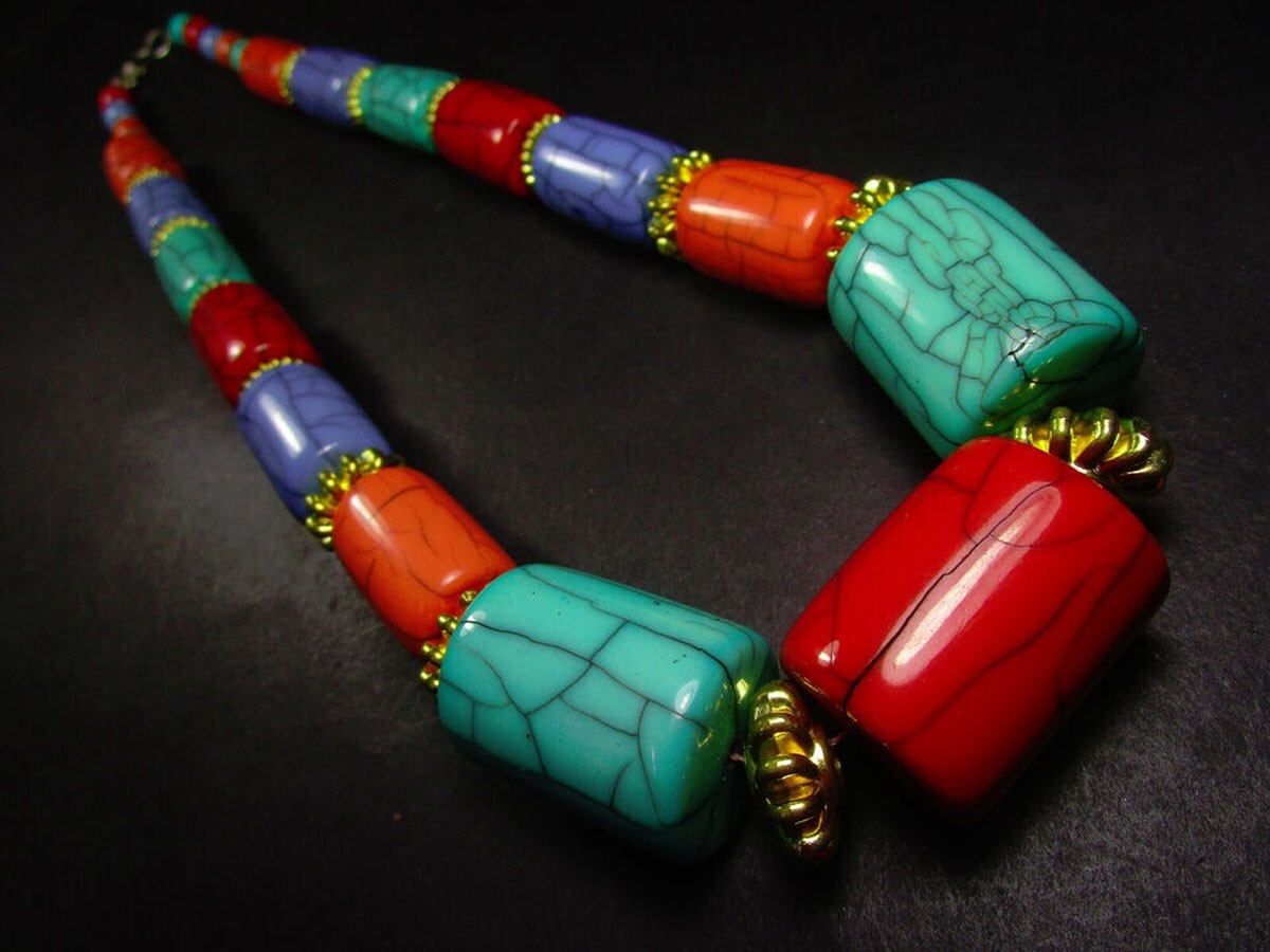 N7695 Ethnic Fashion Multi Color Resin Beads Gypsy Tribal Necklace Tibet Jewelry