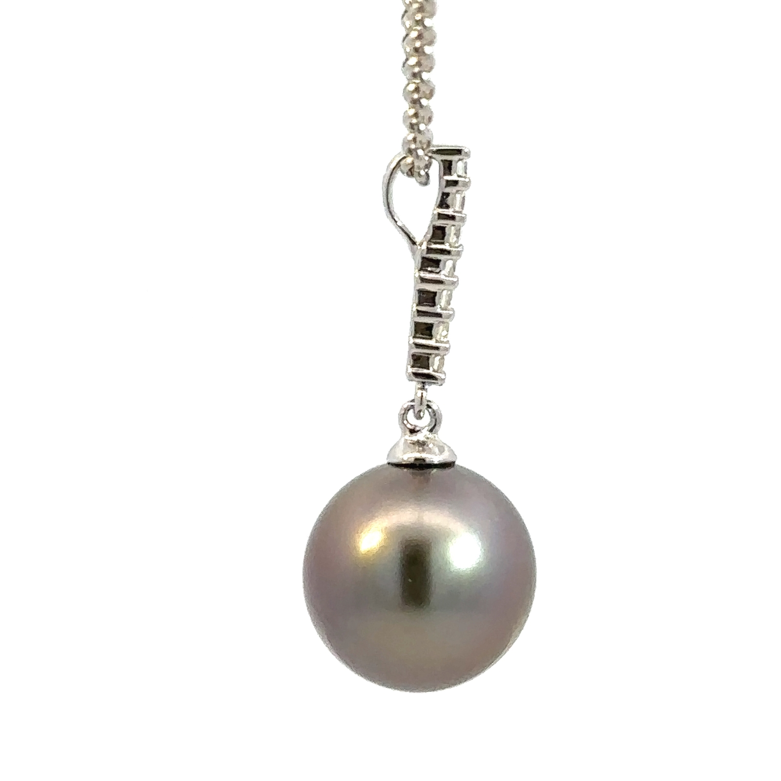 18k White Gold Diamond Peacock Pearl 11.65MM Pendant With 16 Inch Chain – J056