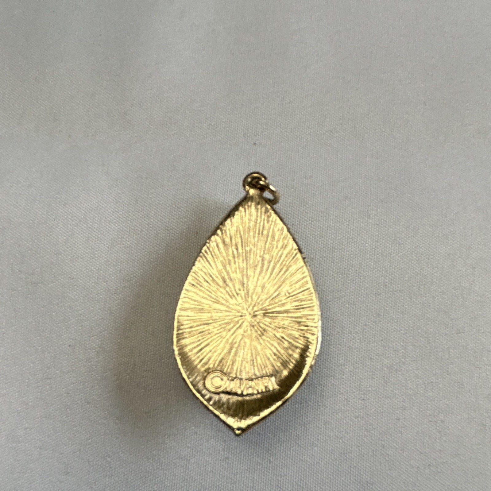Gold Tone Teardrop Pendant Bezel-Set Green Stone Cabochon, Metal, 1 Gem