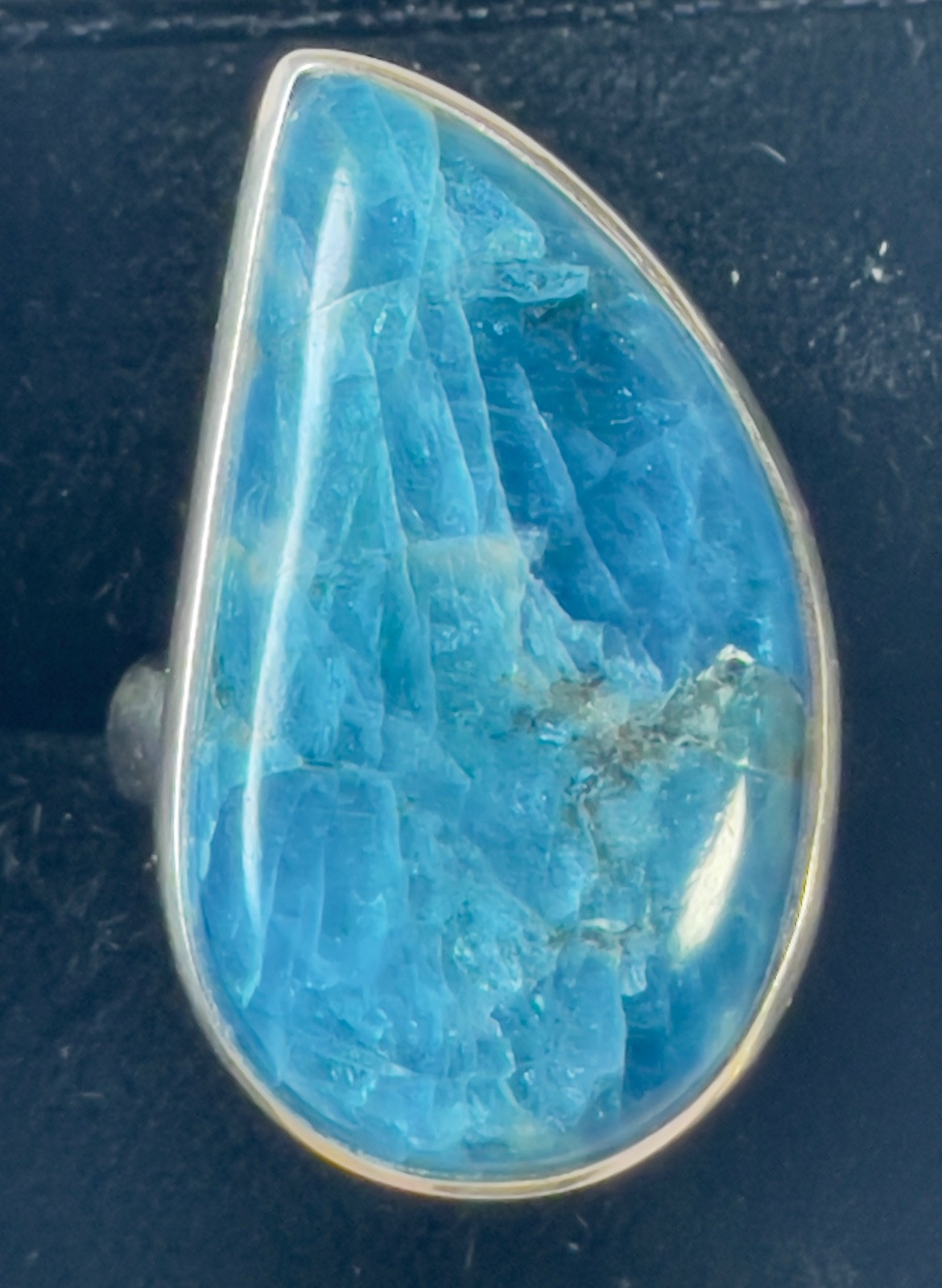 Blue Apatite Statement Sterling Ring 11g 925 Teardrop Adjustable 1 1/8” Stone
