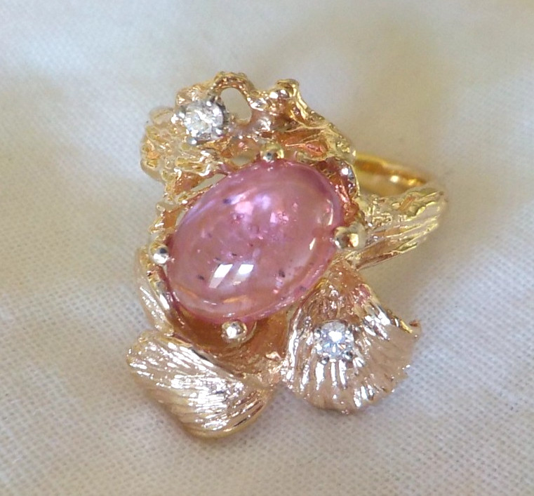 14K Yellow Gold Natural Pink Gemstone Diamond Ring – 6.80 gms, Sz 5.25, 2.36 ctw