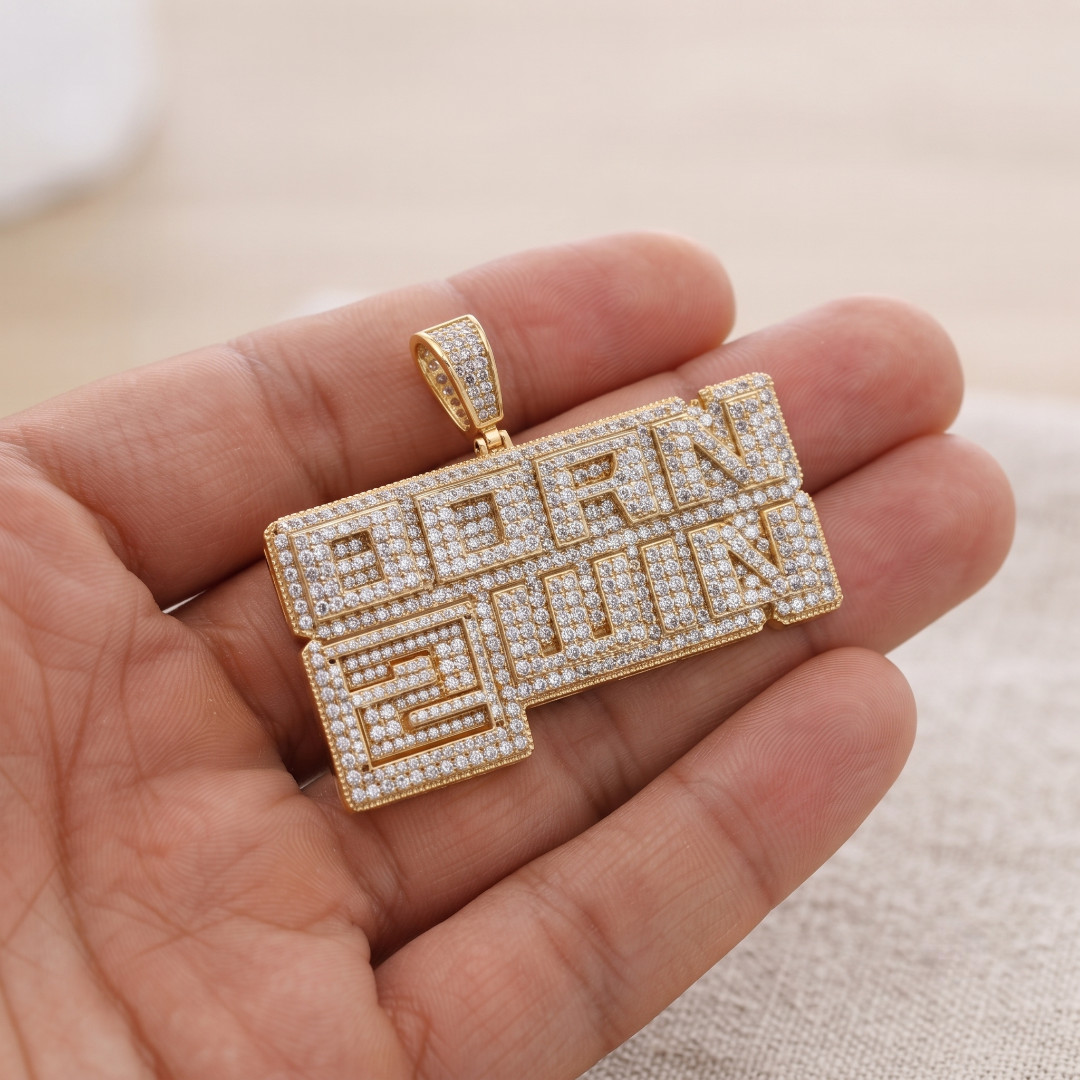 Brass Born 2 Win Pendant CZ Iced Out Hip Hop Jewelry Rhodium Plated