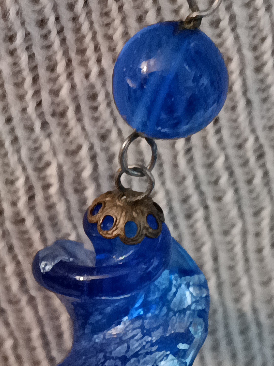 Handcrafted Twisted Blue White Murano Glass Blue Round Beads & Gunmetal Necklace