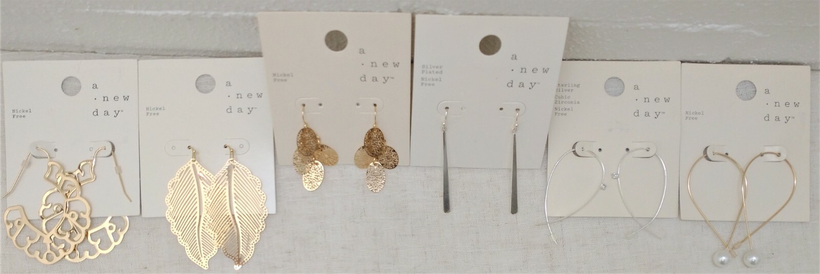 6 Pairs of Earrings gold silver color Pendant Leaf Faux Pearl Hook Nickel Free