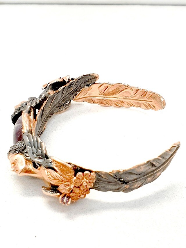Rare Medusa Bracelet Sterling Silver 925 Rose Gold with Agate & Amethyst 1960