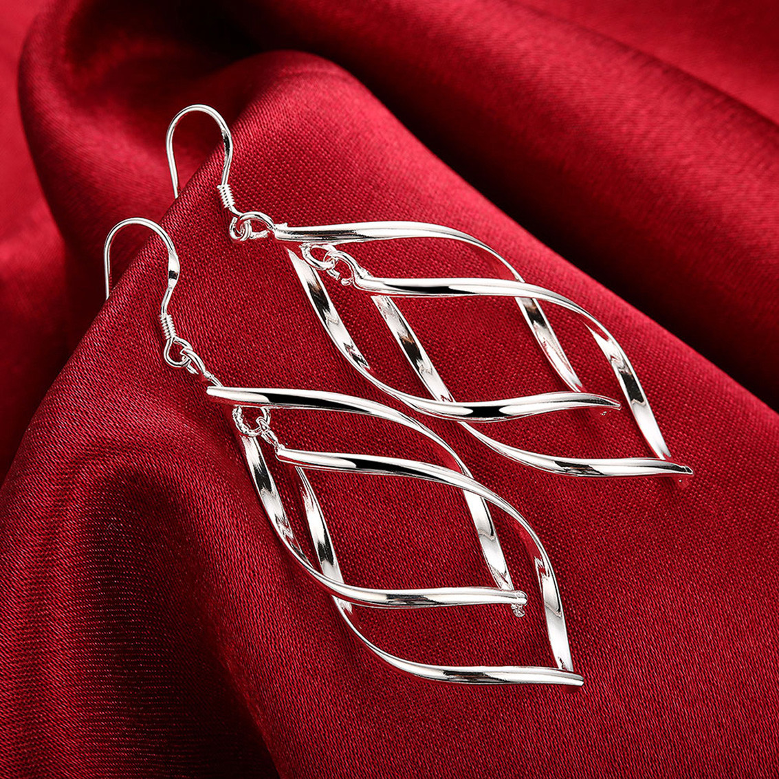Ladies Alloy Silver Plated Dangle Hoop Earring Ear Studs Fashion Piecing Jewelry