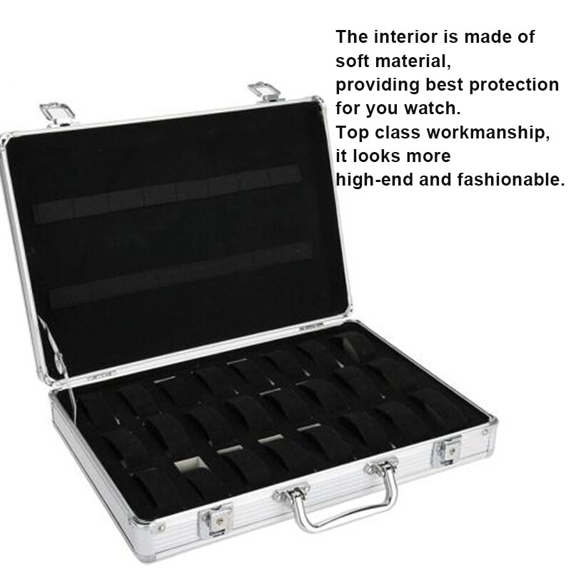 Aluminum Watch Case 24 Grids Briefcase Storage Box Watches Collectors Display