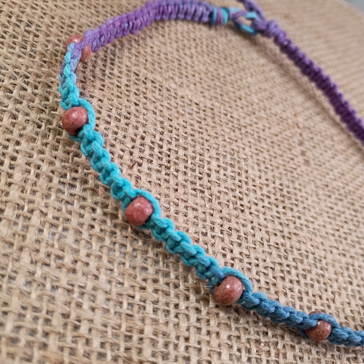 New Hemp Choker Necklace W/ Tiny Wood Beads 14-18 in Macrame Minimalist Handmade