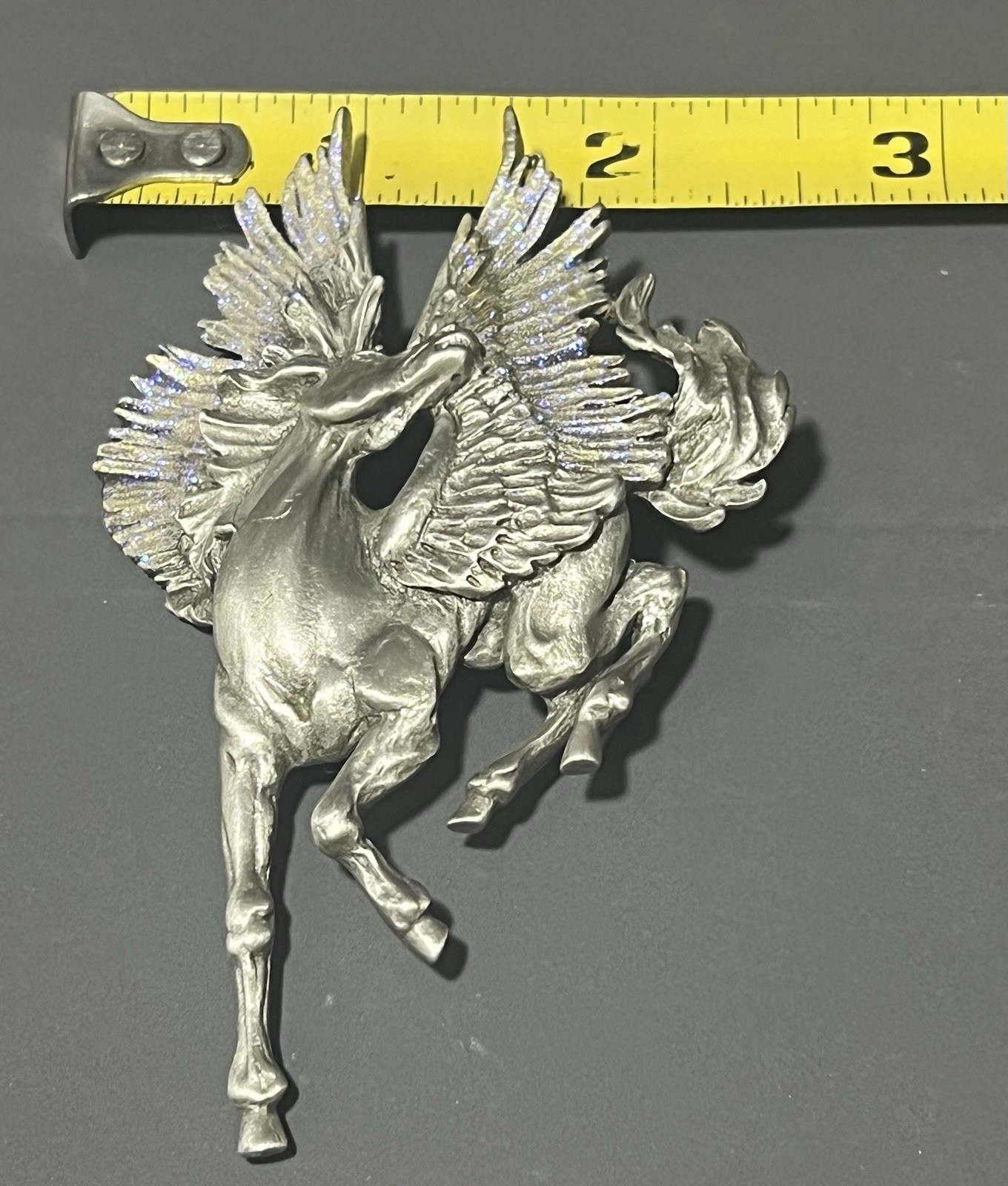 Vintage JJ Jonette Brooch Pewter Horse Pegasus Purple Glitter 3.5 Inches