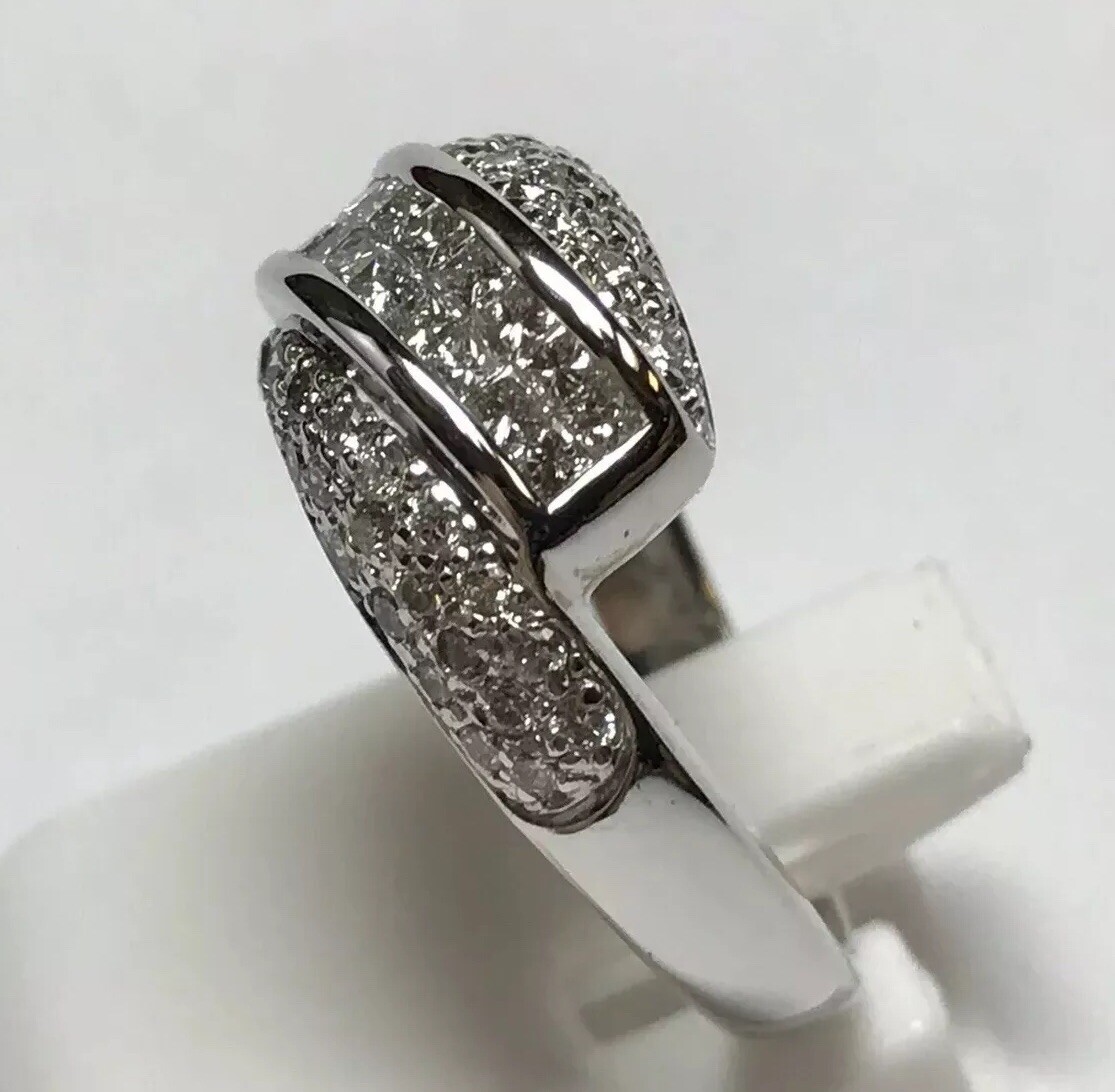 High Quality 18k White Gold Princess Cut Invisible Set Diamond Ring Sz 7 HG
