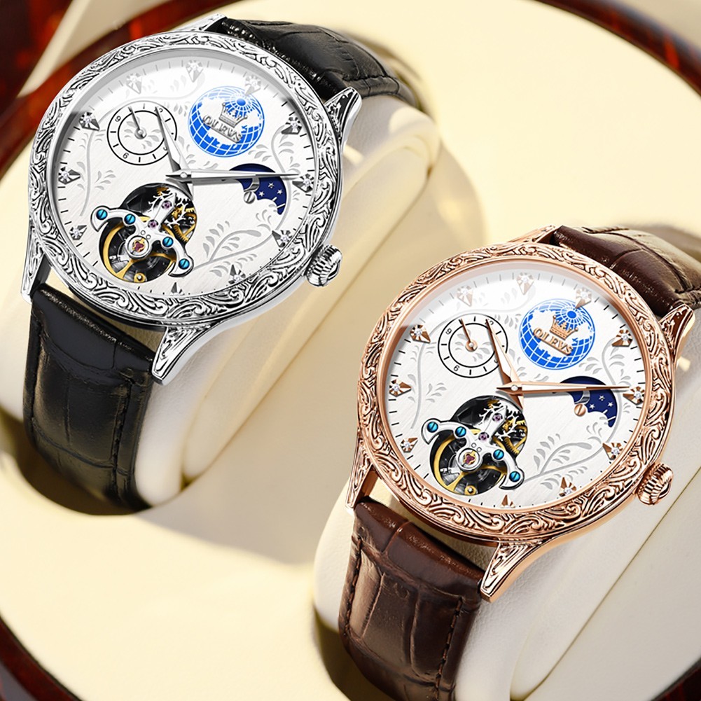 OLEVS 6660 Stylish Moon Face Multi-functiom Water Resistant Mechanical Watch