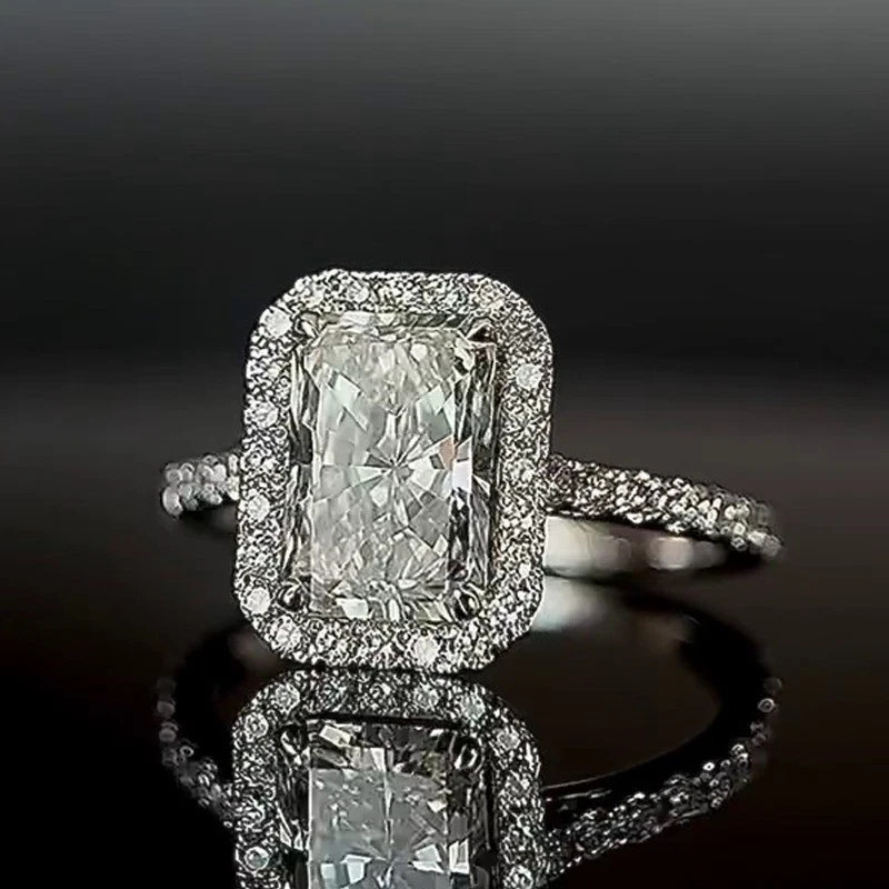 3.75 Ct Radiant Cut Real Moissanite Halo Engagement Ring 14K White Gold Plated