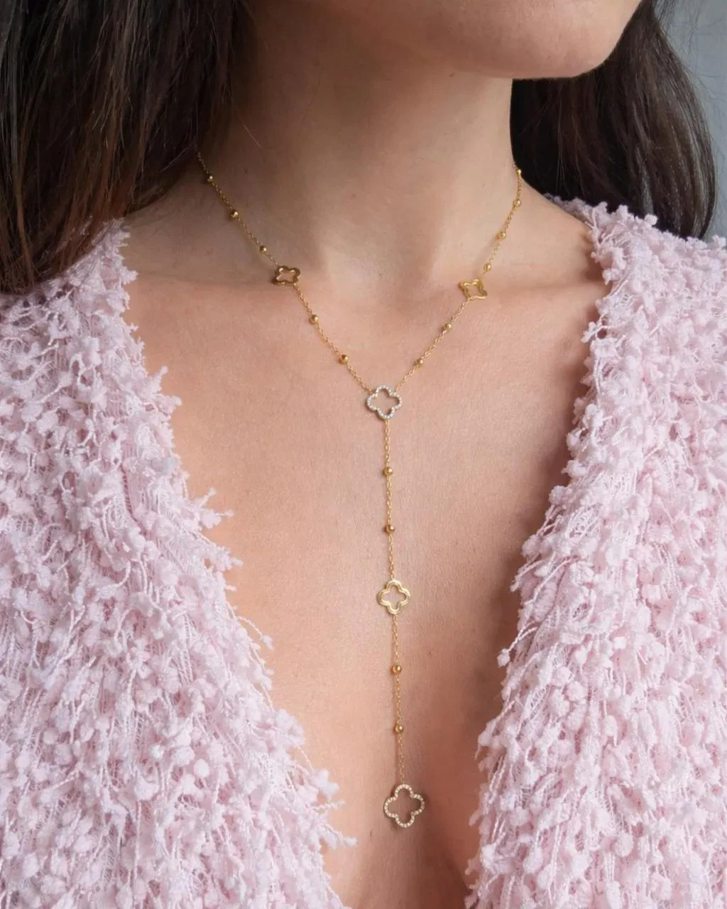 18K Gold Plated Lucky Choker Necklace Dainty Minimal Gift for Women Floral