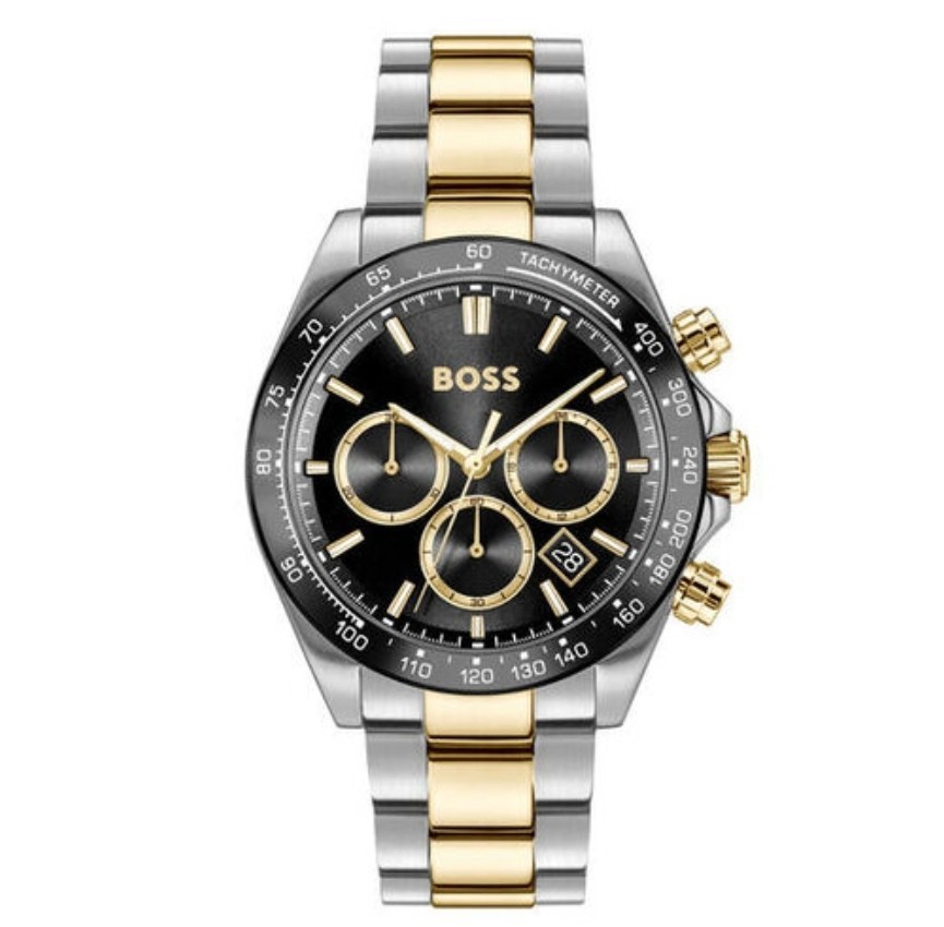 “Hugo-Boss” Men’s Watch HB1514269 Stainless Steel Bracelet Black And Gold Dial