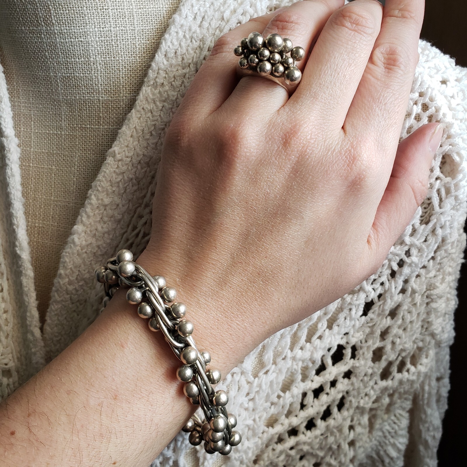 SILPADA Sterling Silver Jewelry Set CHA CHA 9″ Bracelet Ring Size 7 Beaded Ball