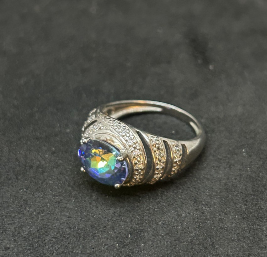 925 Sterling NVC Irridescent Crystal Ring 12.2mm Sz 6 – 4.0g