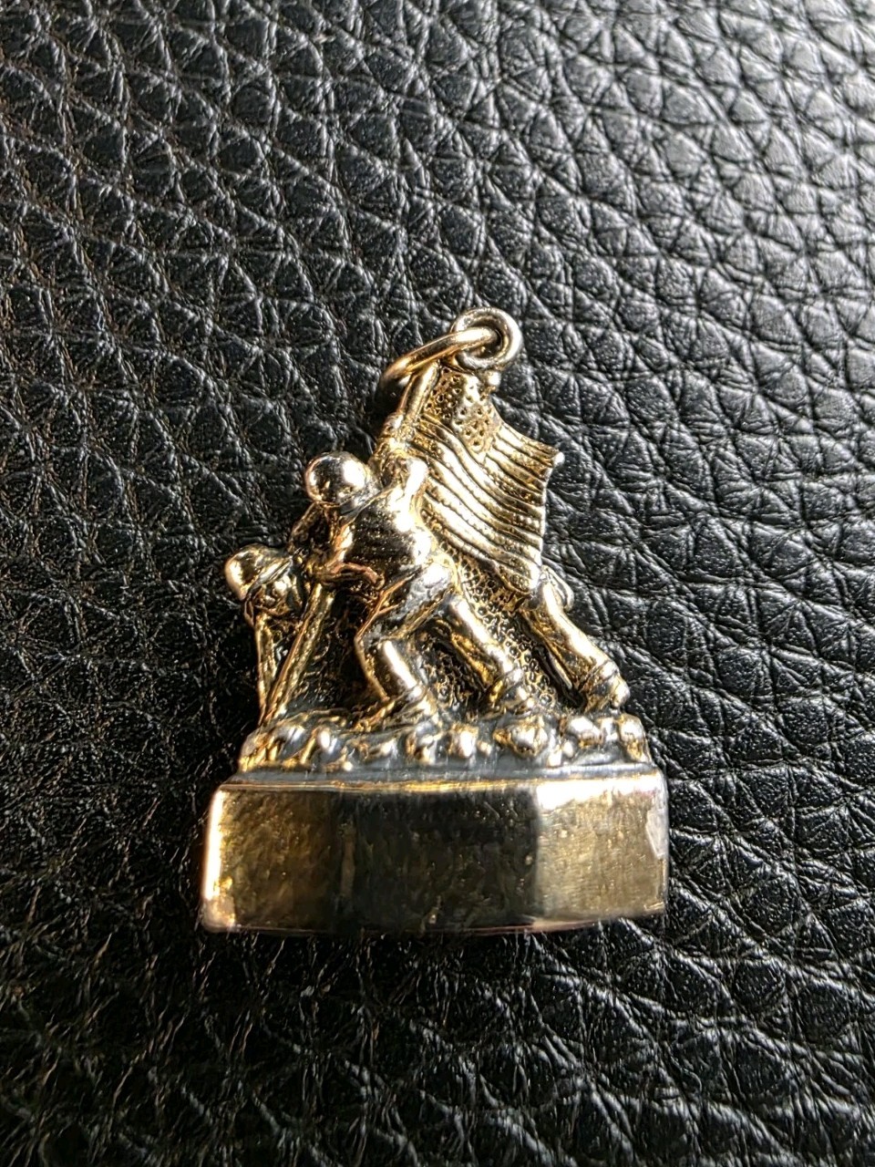 Vintage Iwo Jima Flag Raising Charm Pendant WWII- Kinney Gold Tone