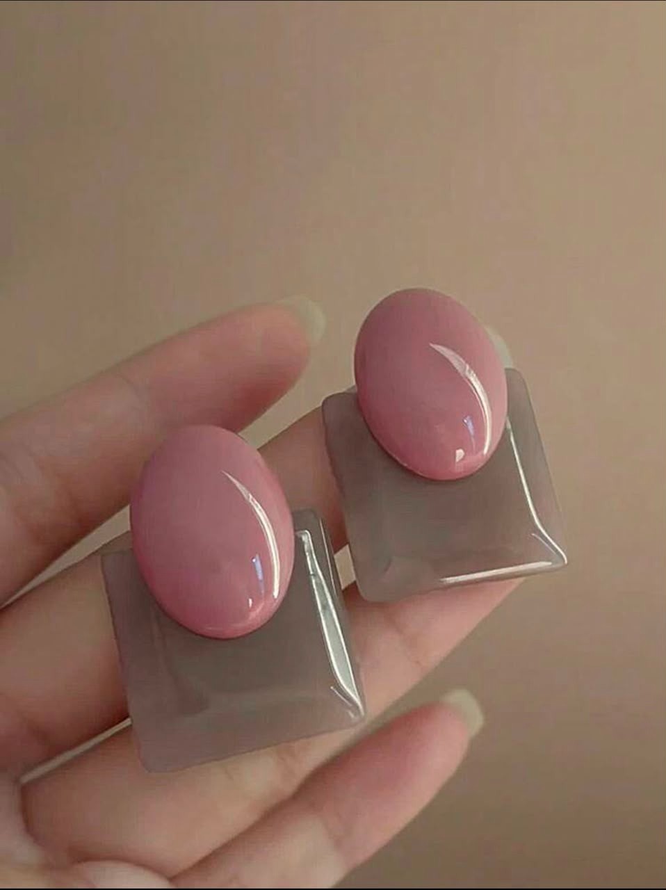 Geometric Resin Stud Earrings Pink Olive Green Statement Jewelry