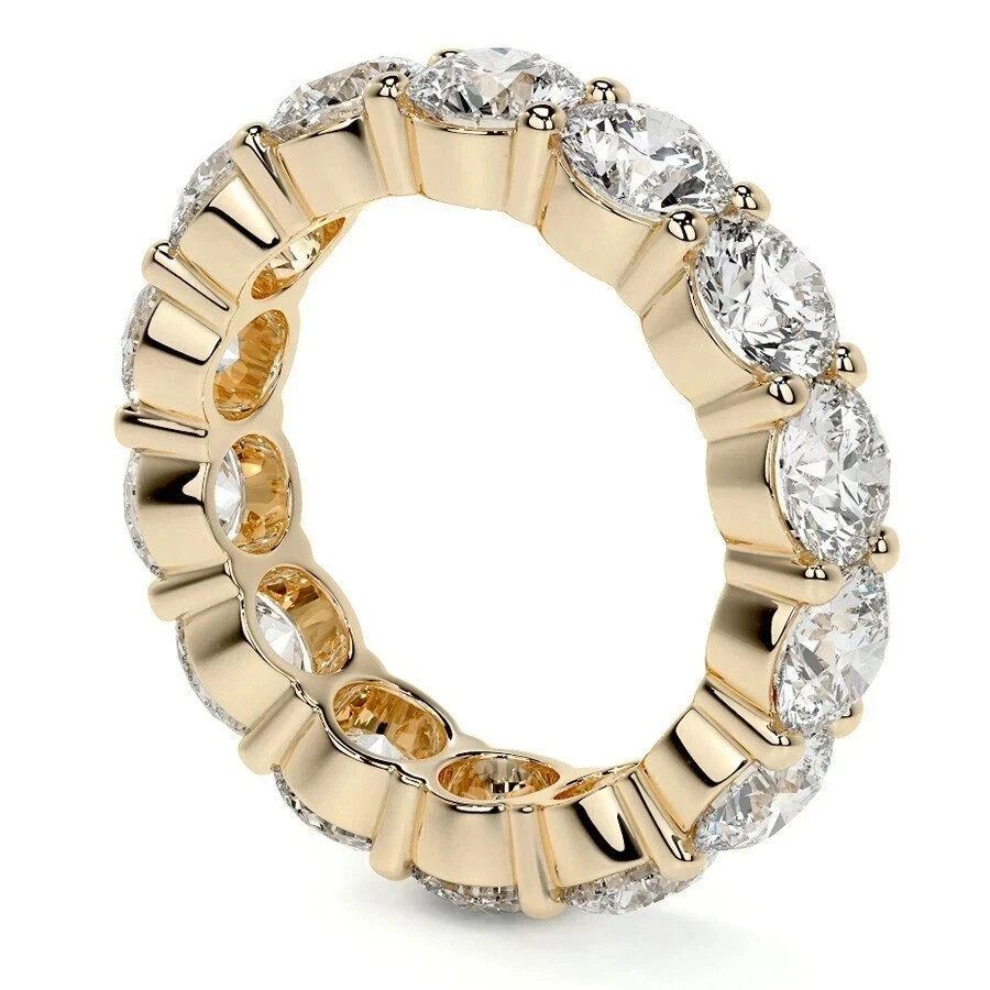 Eternity Band 5 Carat Lab Grown Diamond Round Cut 14k Yellow Gold VVS E F CVD