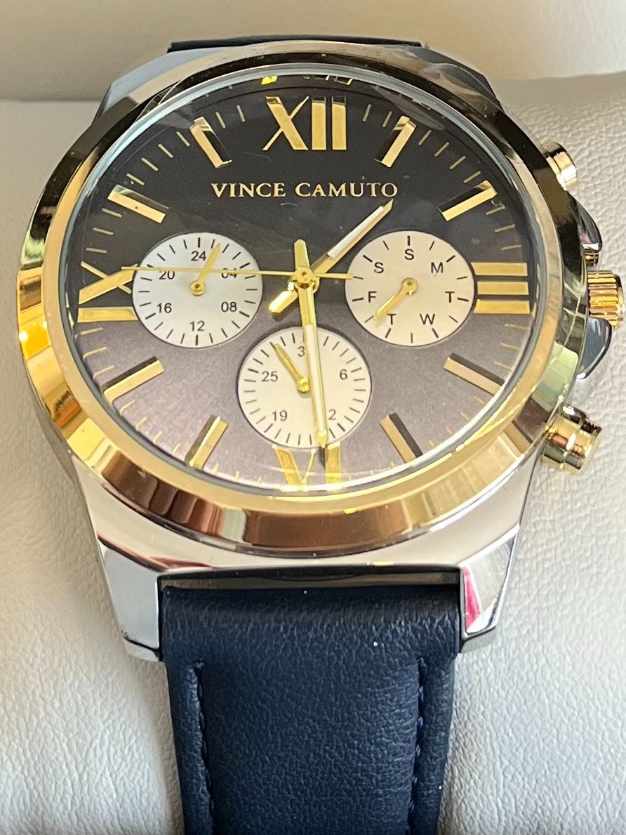 Vince Camuto Quartz Dress Navy PU Leather Two-Tone Metal Alloy Watch