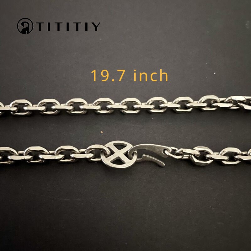 7mm TA1 Pure Titanium Batch Angle Chain Necklace Lightweight Anti Allergy 19.7″