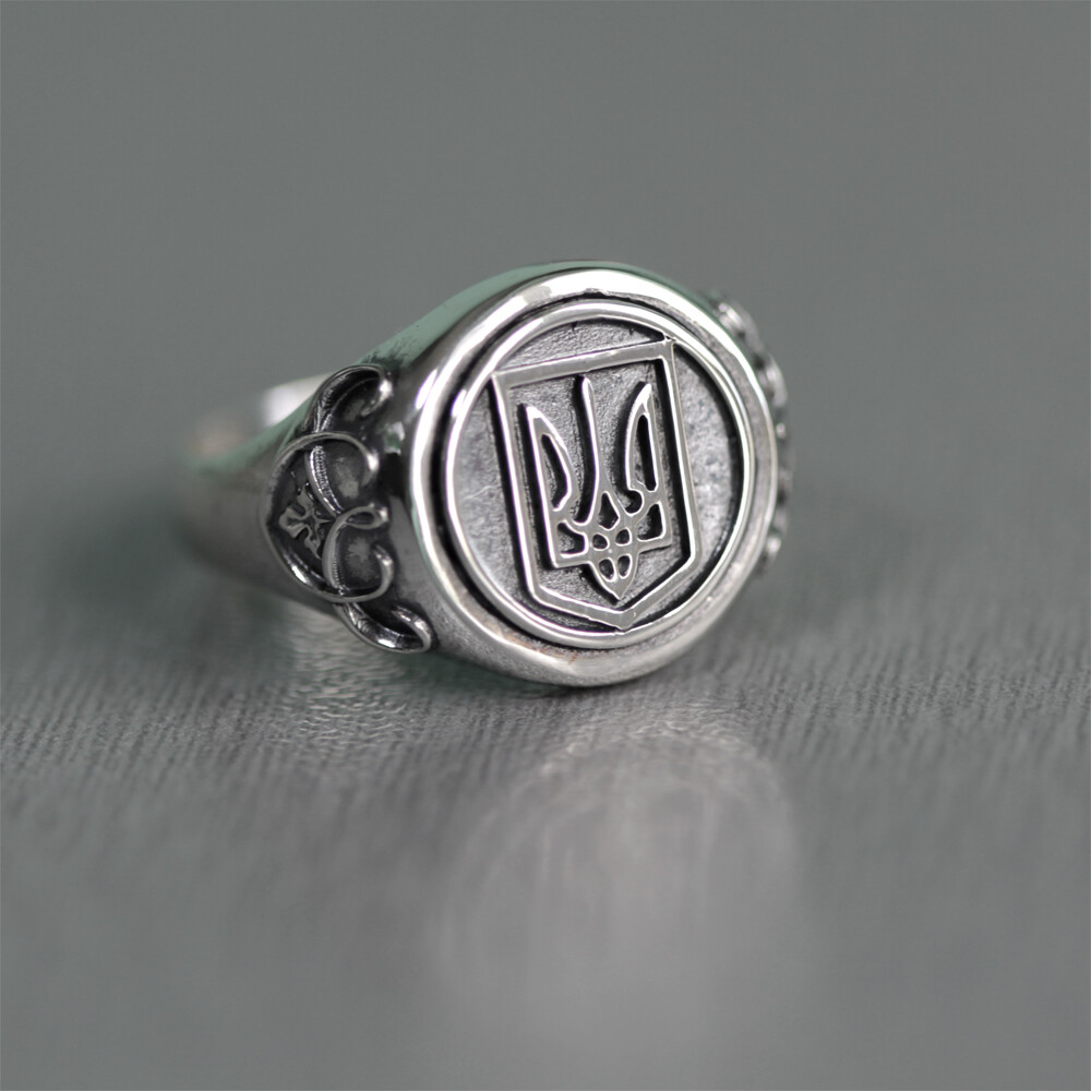 Ukrainian Trident Tryzub Sterling Silver Ring Signet, Size from 6 to 13US