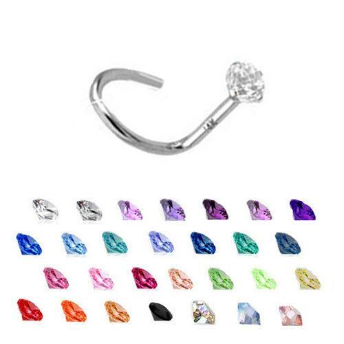14KT Solid White Gold Nose Screw Ring Stud 2mm CZ 22G