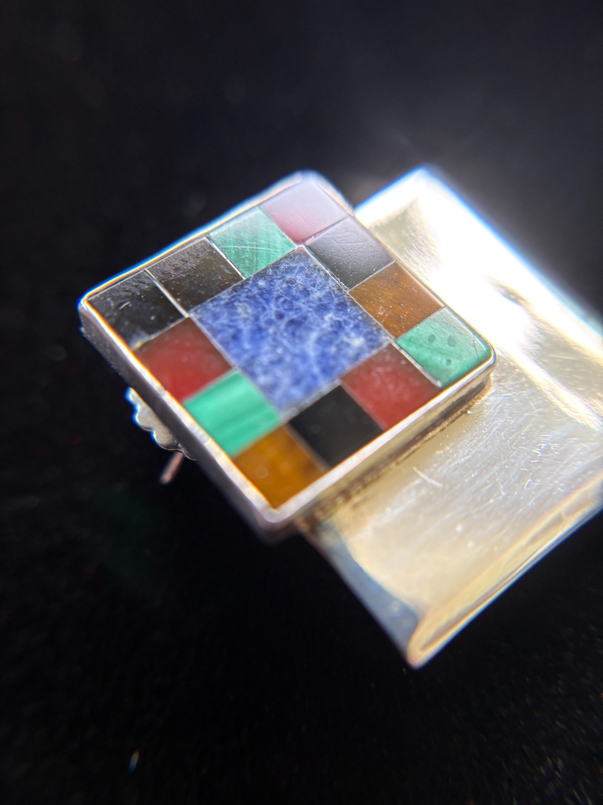 Great Falls Metal Works Sterling Silver Southwestern Inlay Earrings