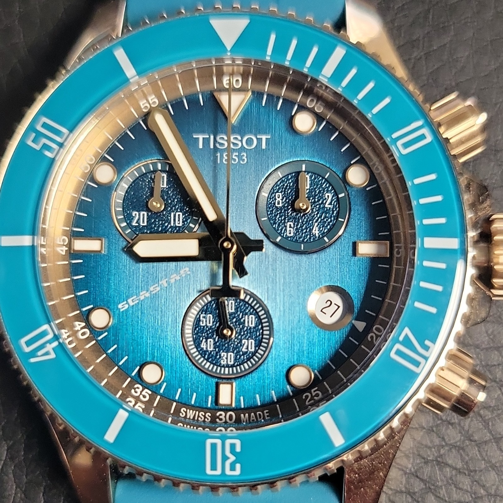 Tissot Seastar Quartz Chronograph 45.5mm Blue Dial 300m Rubber Box Papers