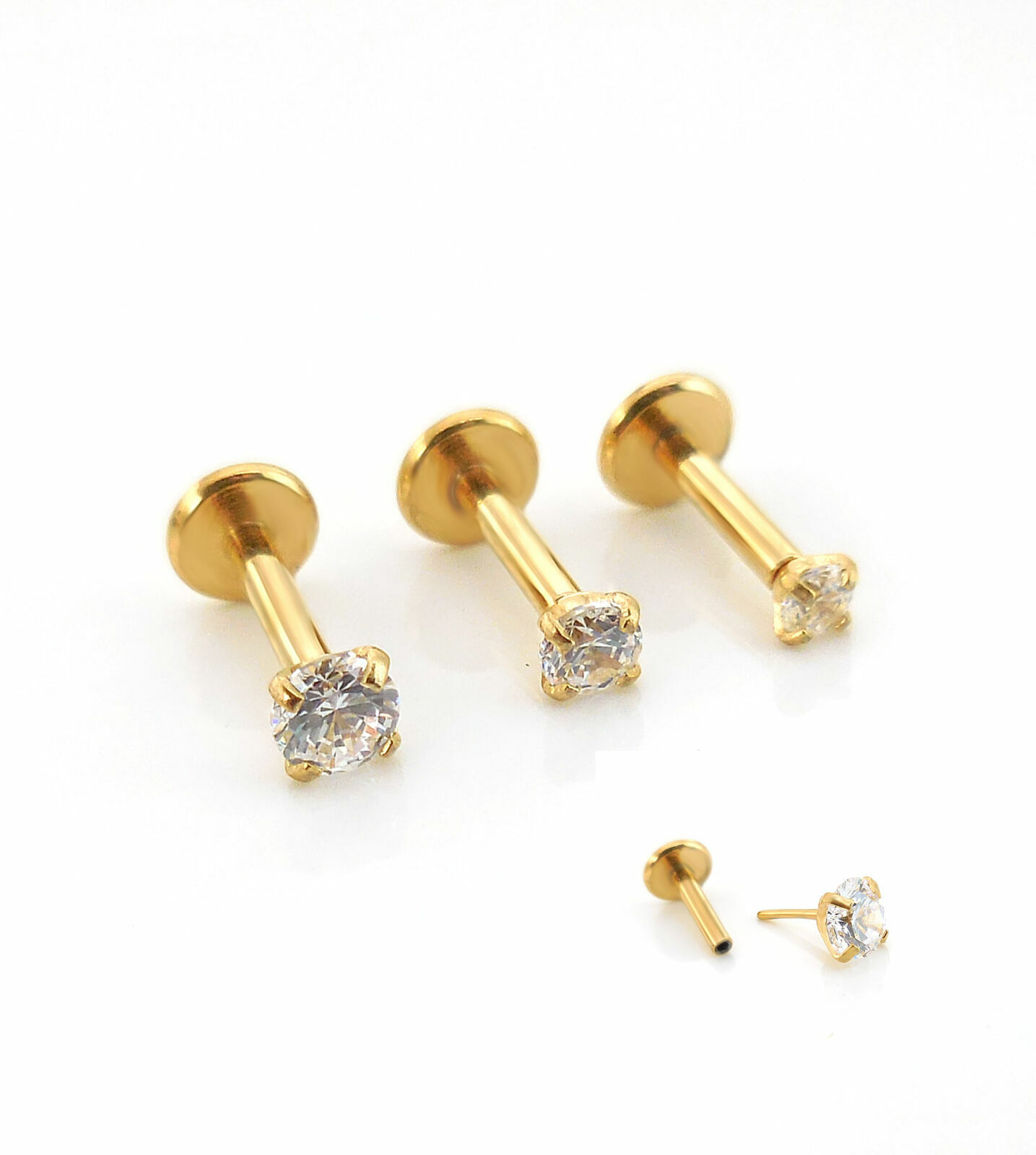 2pc 20g 18g 16g Flatback Push Top Threadless Gold Nose Stud Labret Earrings Ring