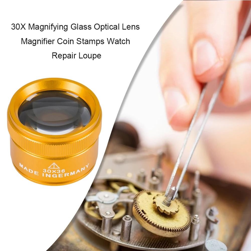 30X 36mm Magnifying Glass K9 Optical Lens Monocle For Watch Jewelry Coin Stamps