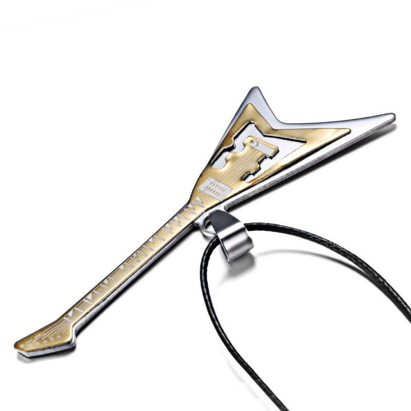 Fashion Men’s Unisex Stainless Steel Guitar Pendant Leather Necklace Jewelry New