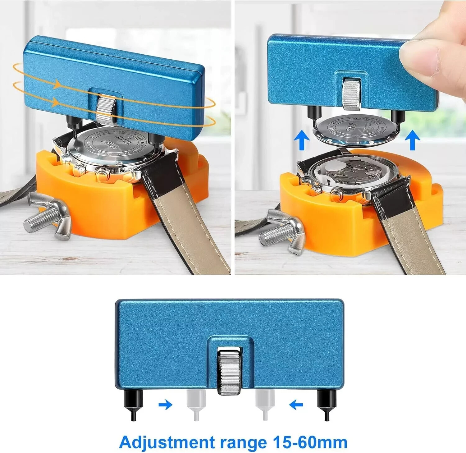 Adjustable Rectangle Watch Back Case Cover Opener Pin Remover Wrench Repair Kit