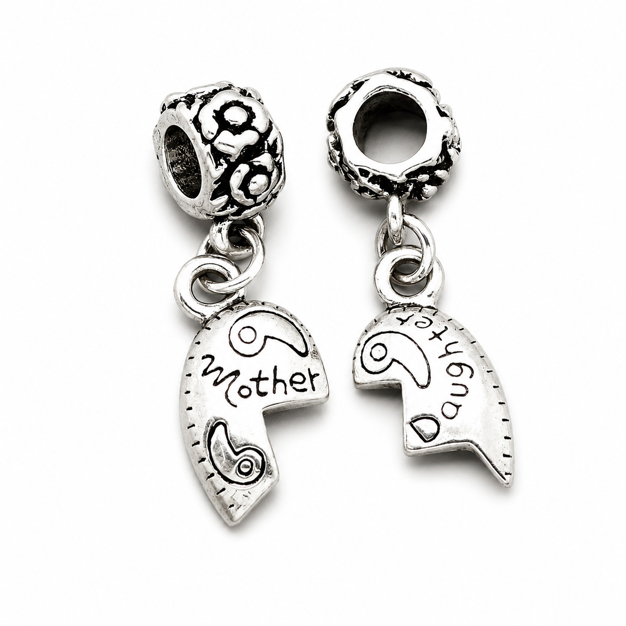 Mother Daughter Heart Halves Charm Bead Set For European Charm Bracelet Chains