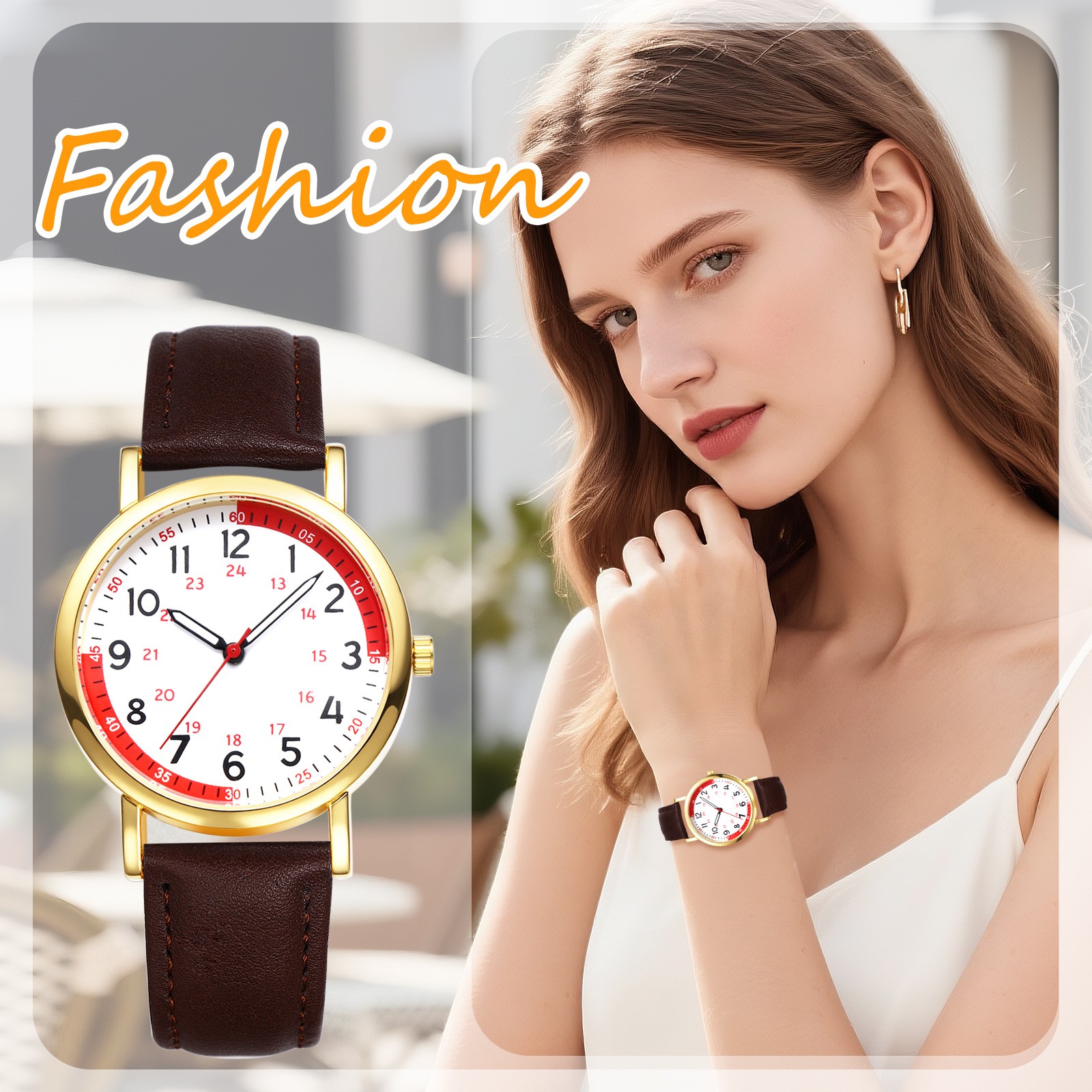 Womens Men Leather Band Easy Reader 24H/12H Dial Pulse Calculation Medical Watch