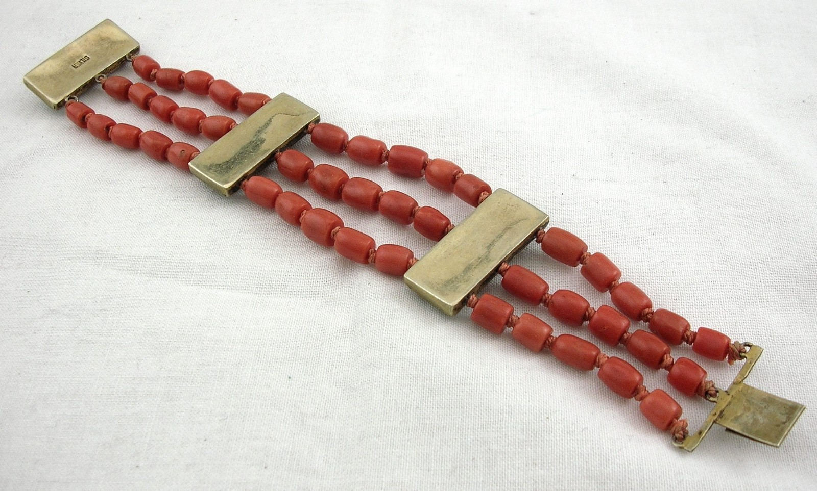 ANTIQUE TIBETAN TURQUOISE RED CORAL AND SILVER BRACELET 19 cm