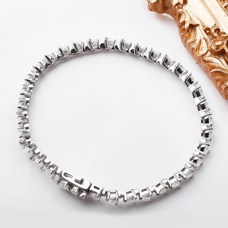 Full D VVS1 Real Heart Cut Moissanite Tennis Bracelet Chain 925 Sterling Silver