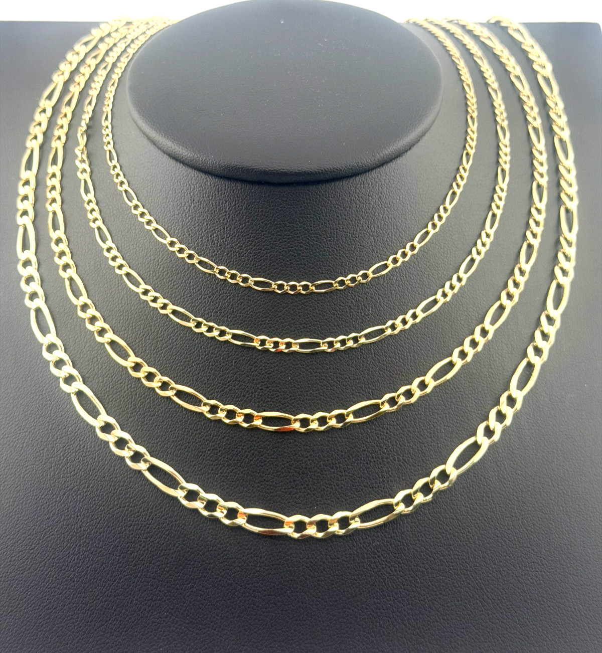 14 K Real Real Gold Figaro Concave Necklace Chain