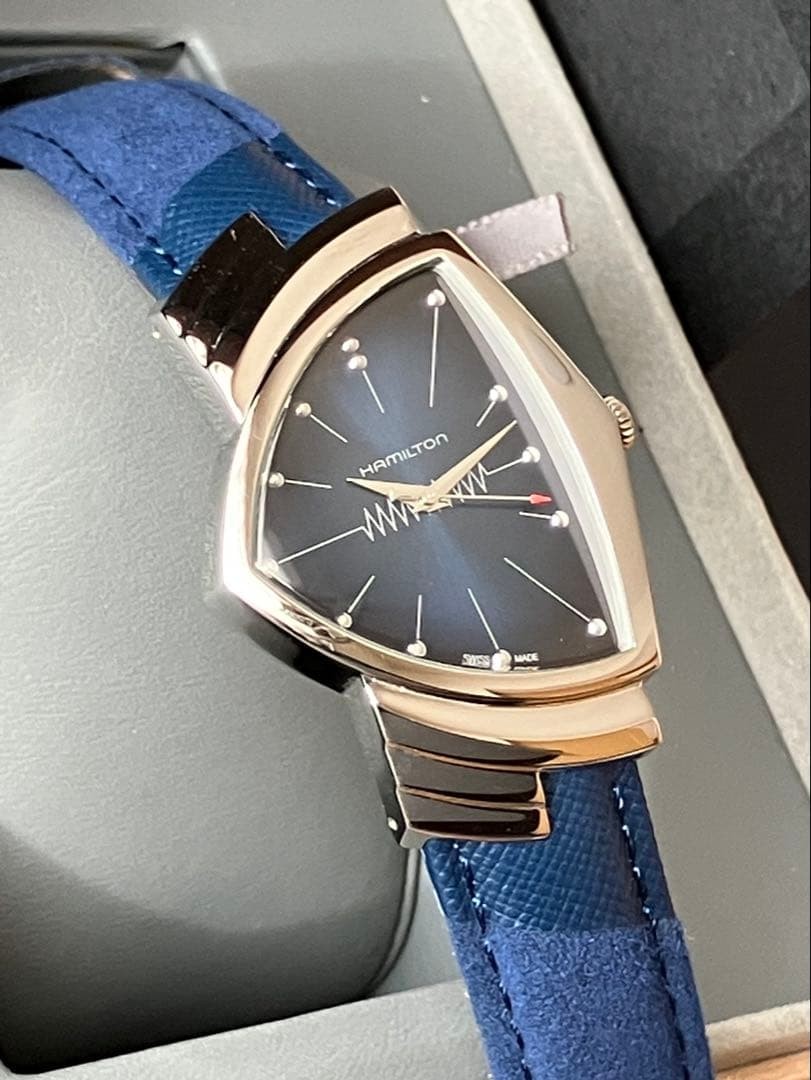 HAMILTON Ventura Elvis Blue H24411942 Alcantara Leather Quartz Watch Box Papers