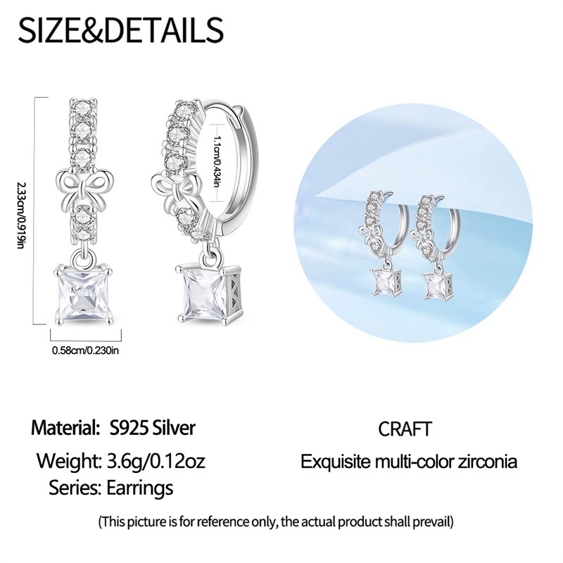 PANDACH 925 Sterling Silver Sparkling Bow Hoop Earrings For Women Fashion Hoops