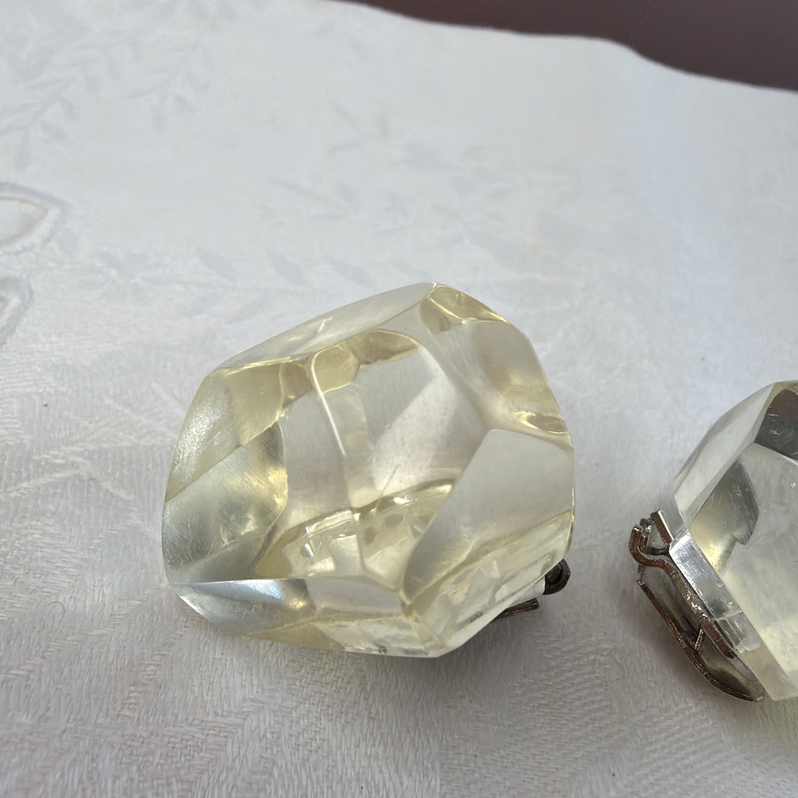 Vintage Clear Lucite Plastic? Clip On Earrings