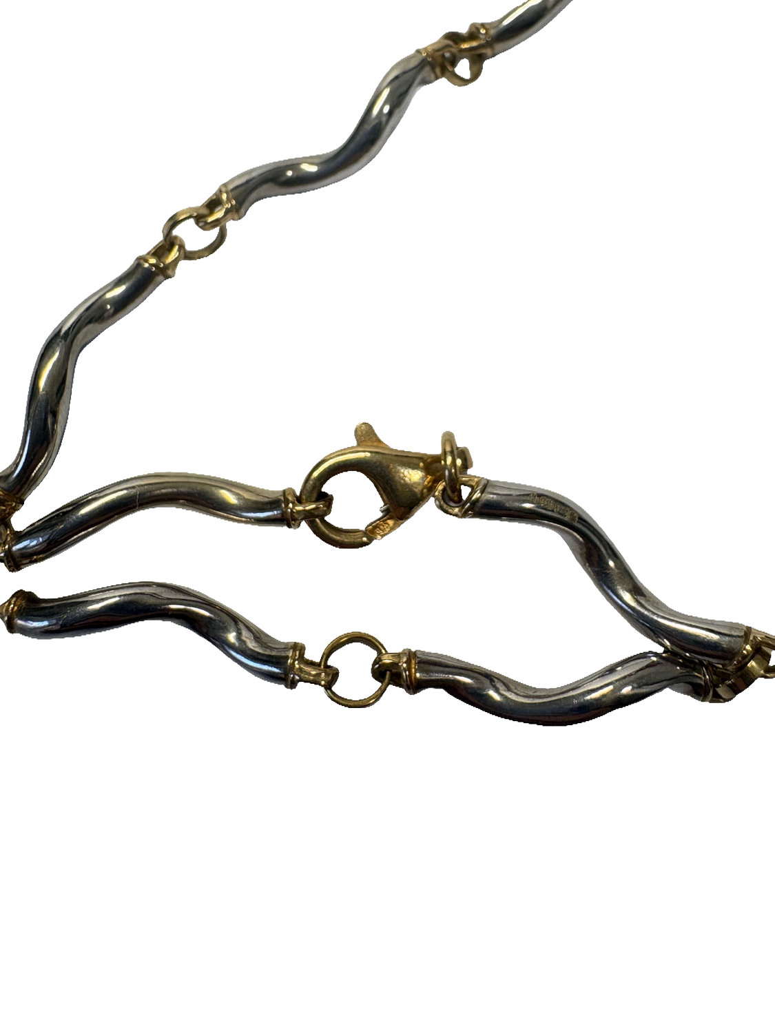 9ct White and Yellow Gold Twist Wave Link Necklace Hallmarked 8.77g